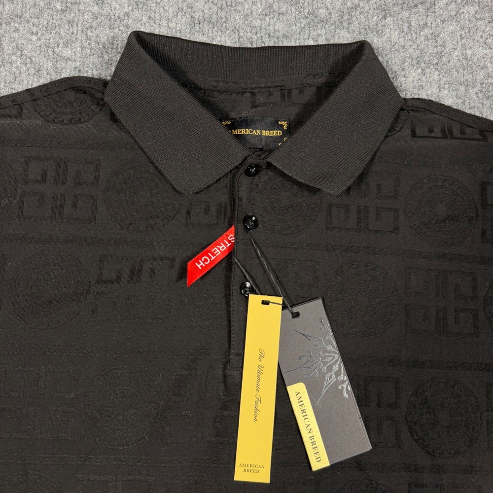American Breed Polo Shirt Luxury Medallion Mens L (Fit M) Black Cotton Stretch